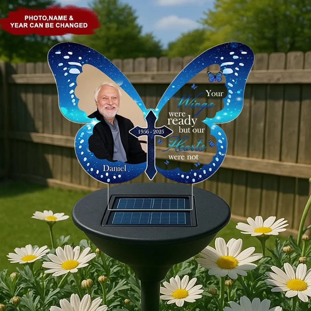 Personalized Memorial Solar Light For Graves, Custom Photo Your Wings Were Ready But My Heart Was Not Garden Light, Sympathy Gifts For Loss Of Loved ones Mom Dad Grandparent Garden Decor (STYLE-02)