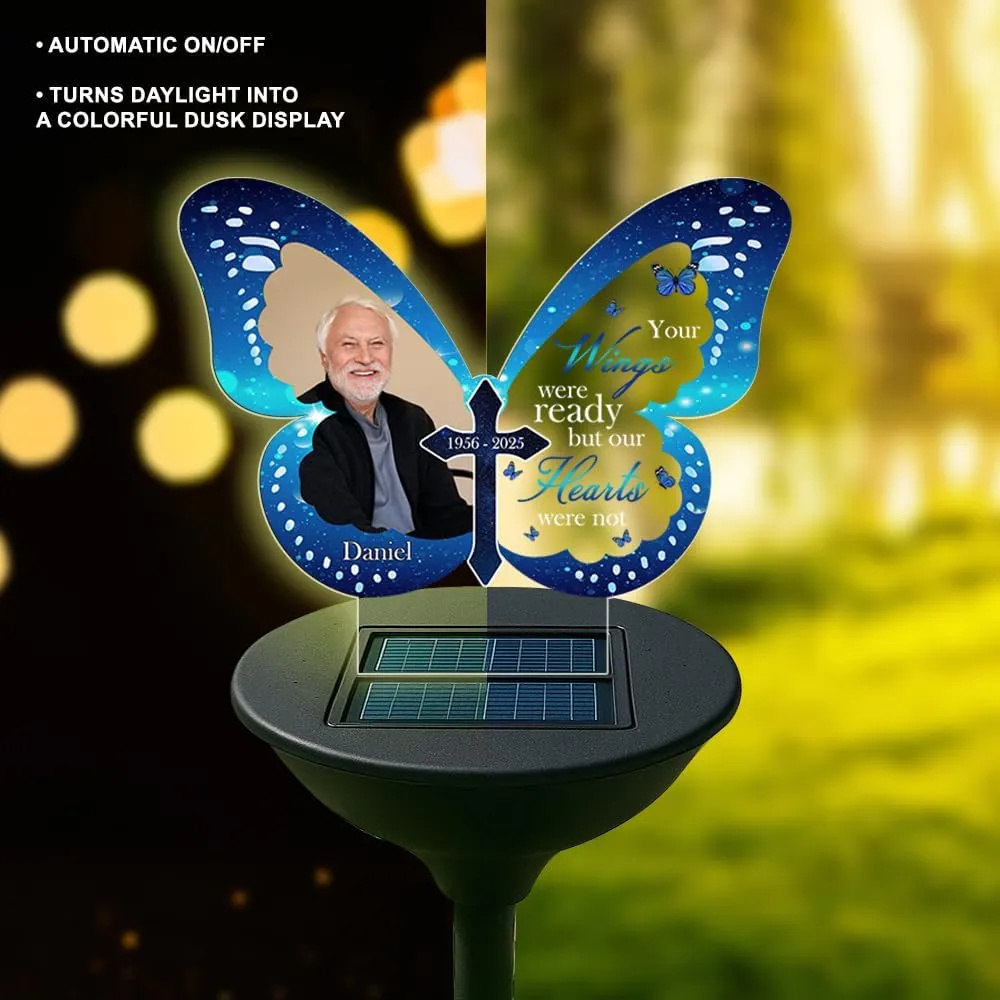 Personalized Memorial Solar Light For Graves, Custom Photo Your Wings Were Ready But My Heart Was Not Garden Light, Sympathy Gifts For Loss Of Loved ones Mom Dad Grandparent Garden Decor (STYLE-02)