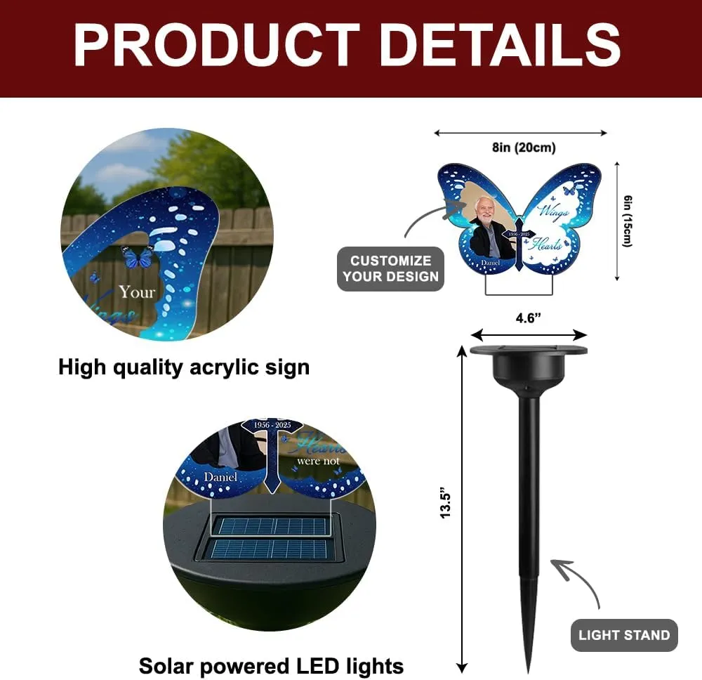 Personalized Memorial Solar Light For Graves, Custom Photo Your Wings Were Ready But My Heart Was Not Garden Light, Sympathy Gifts For Loss Of Loved ones Mom Dad Grandparent Garden Decor (STYLE-02)