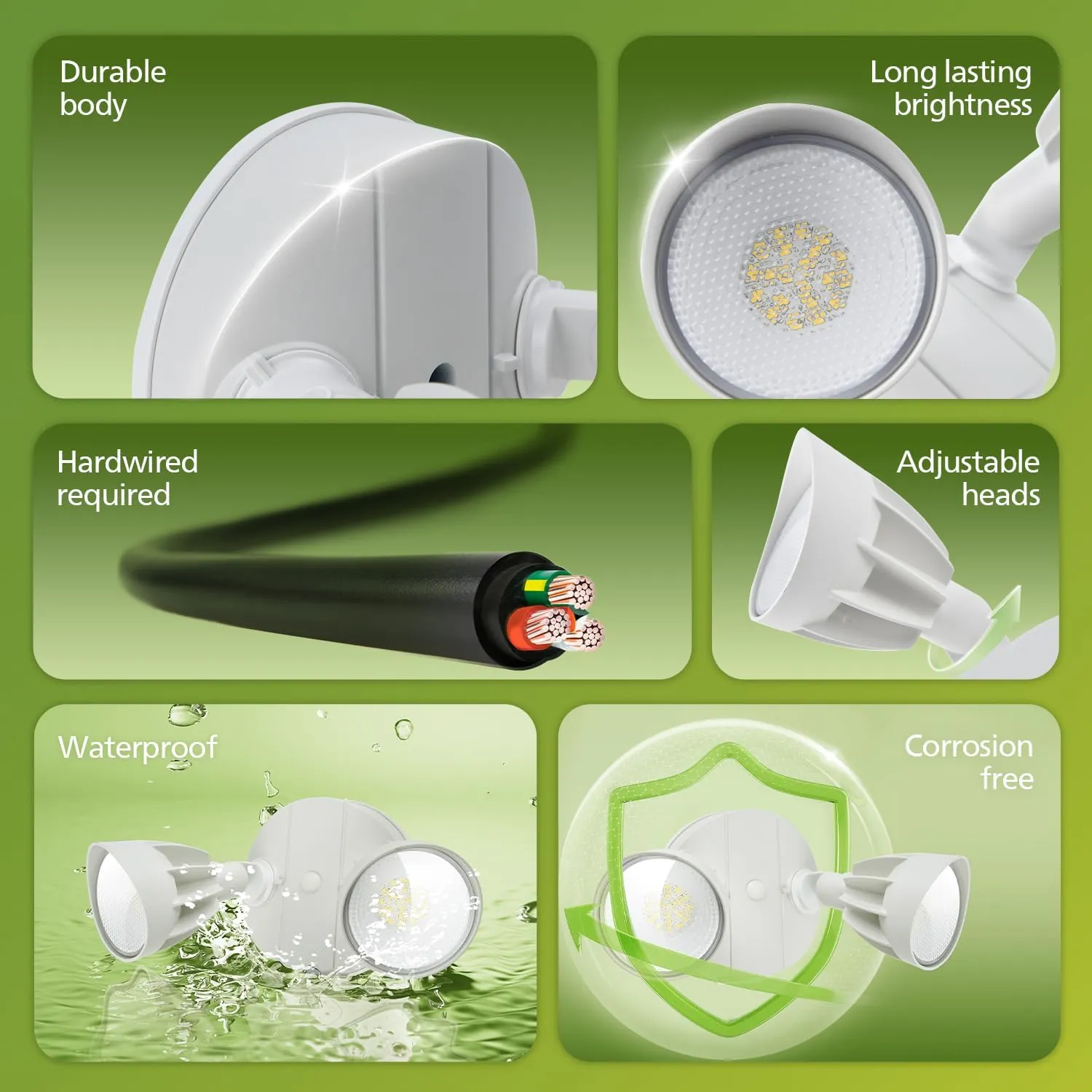 Philips 44W 3500LM ‌LED Security Flood Light‌ ‌Outdoor‌，Switch Controlled Aluminum ‌Security Light‌, 2 Adjustable Heads，5000K Daylight，Wet Location for Patio, Garden, Yard Lights