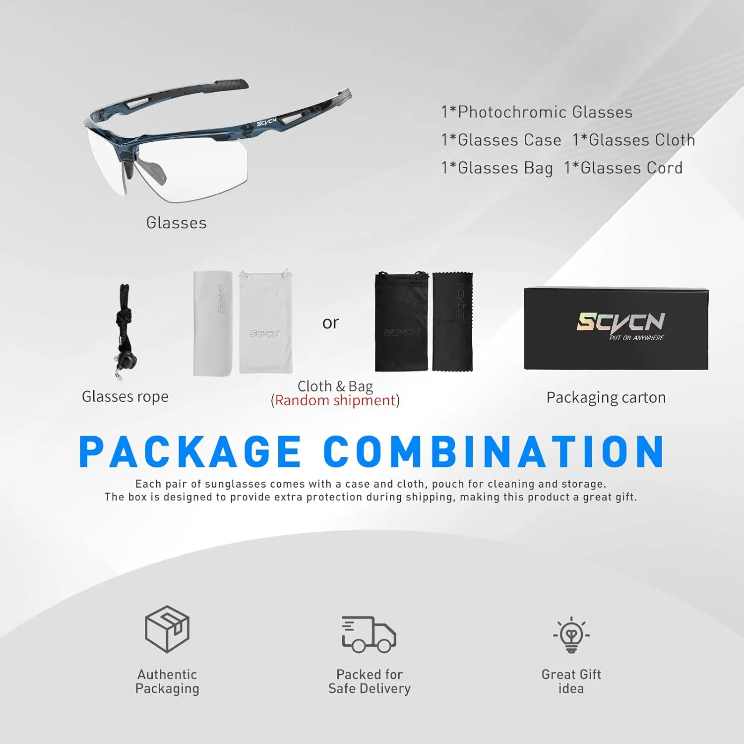 Photochromic Sunglasses for Men Women UV 400 Protection Sports Fishing