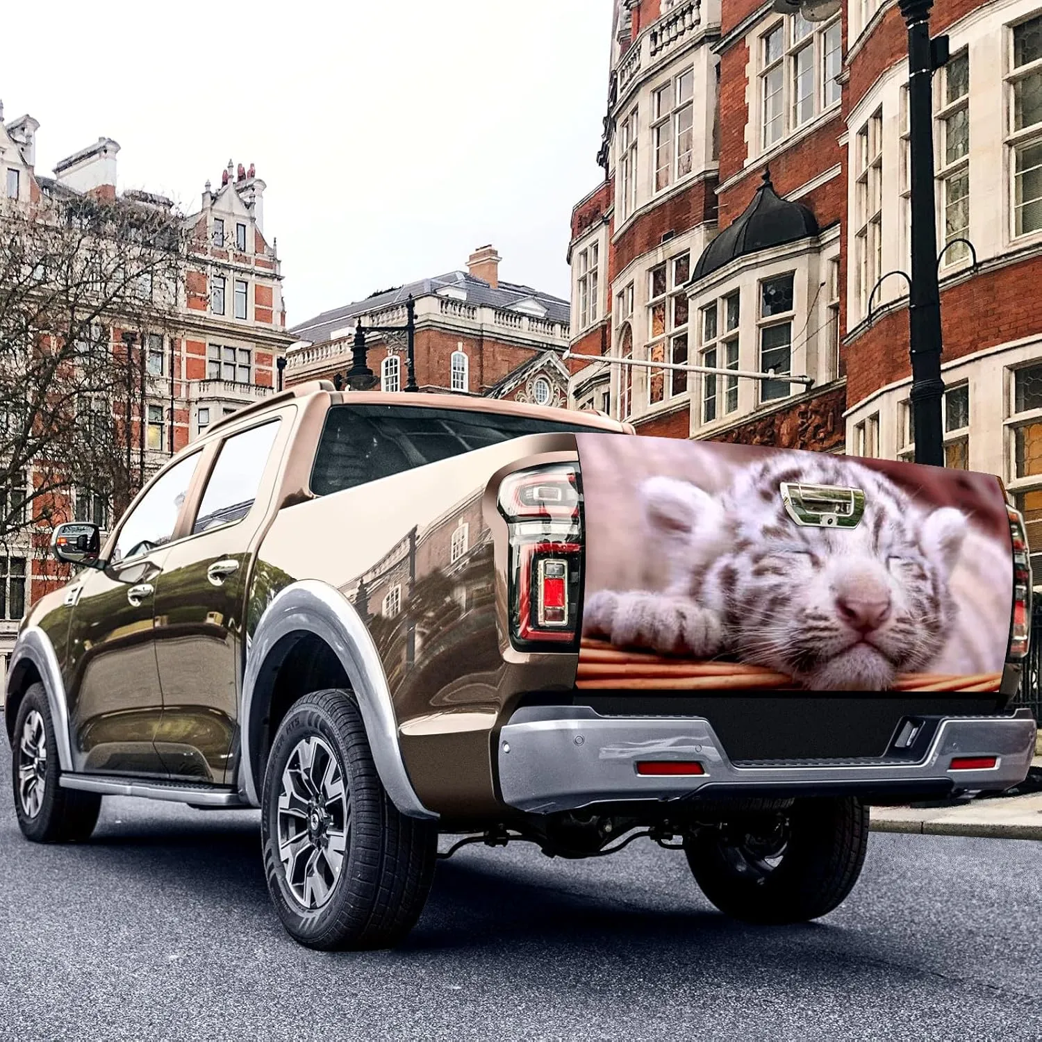 Pickup Tailgate Vinyl Wrap Rear Graphic Sticker Beautiful Print for Trucks Stylish Vehicle Decoration Removable Weatherproof Car Accessory SUVs and Pickups Bumper Stickers Sleepy Tiger