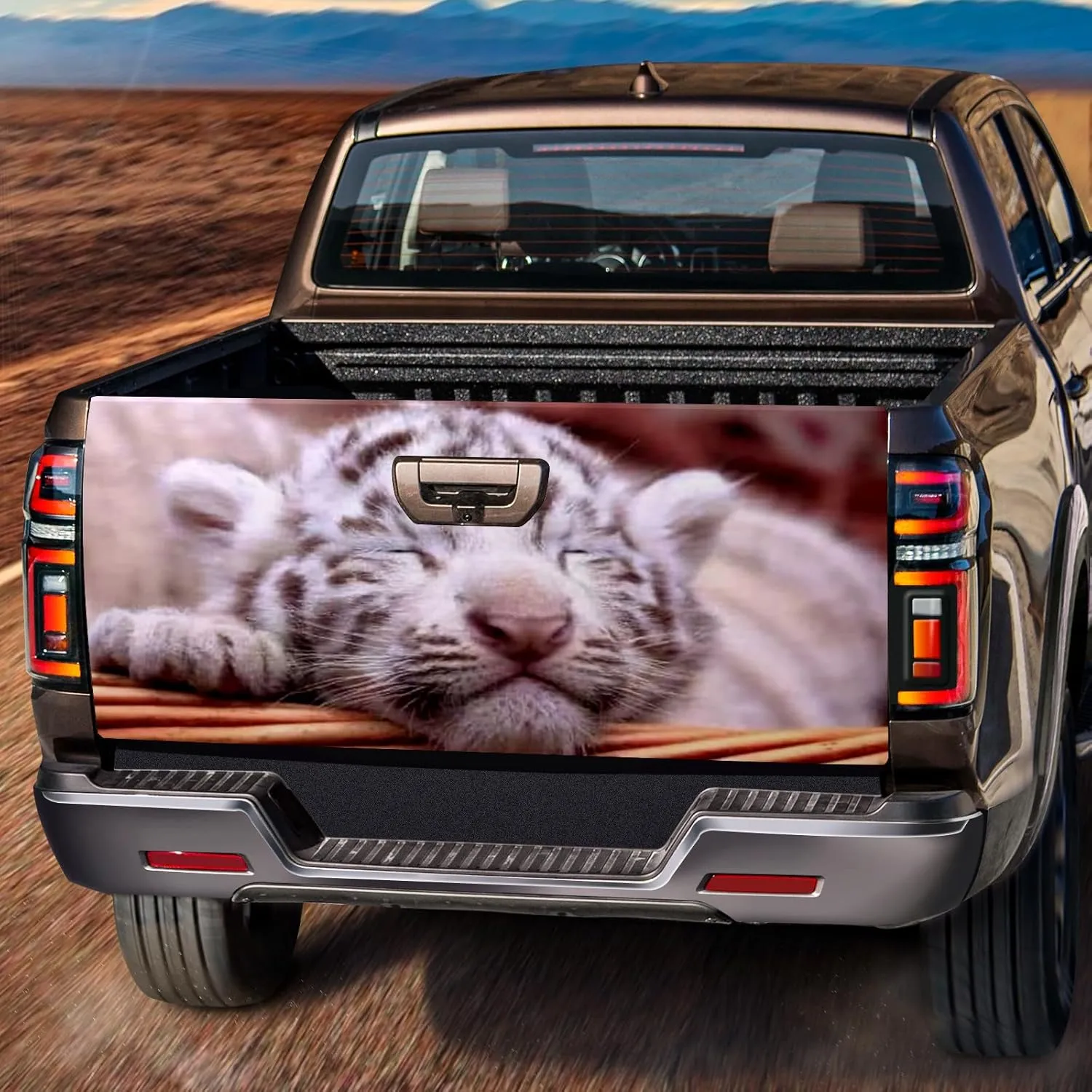 Pickup Tailgate Vinyl Wrap Rear Graphic Sticker Beautiful Print for Trucks Stylish Vehicle Decoration Removable Weatherproof Car Accessory SUVs and Pickups Bumper Stickers Sleepy Tiger