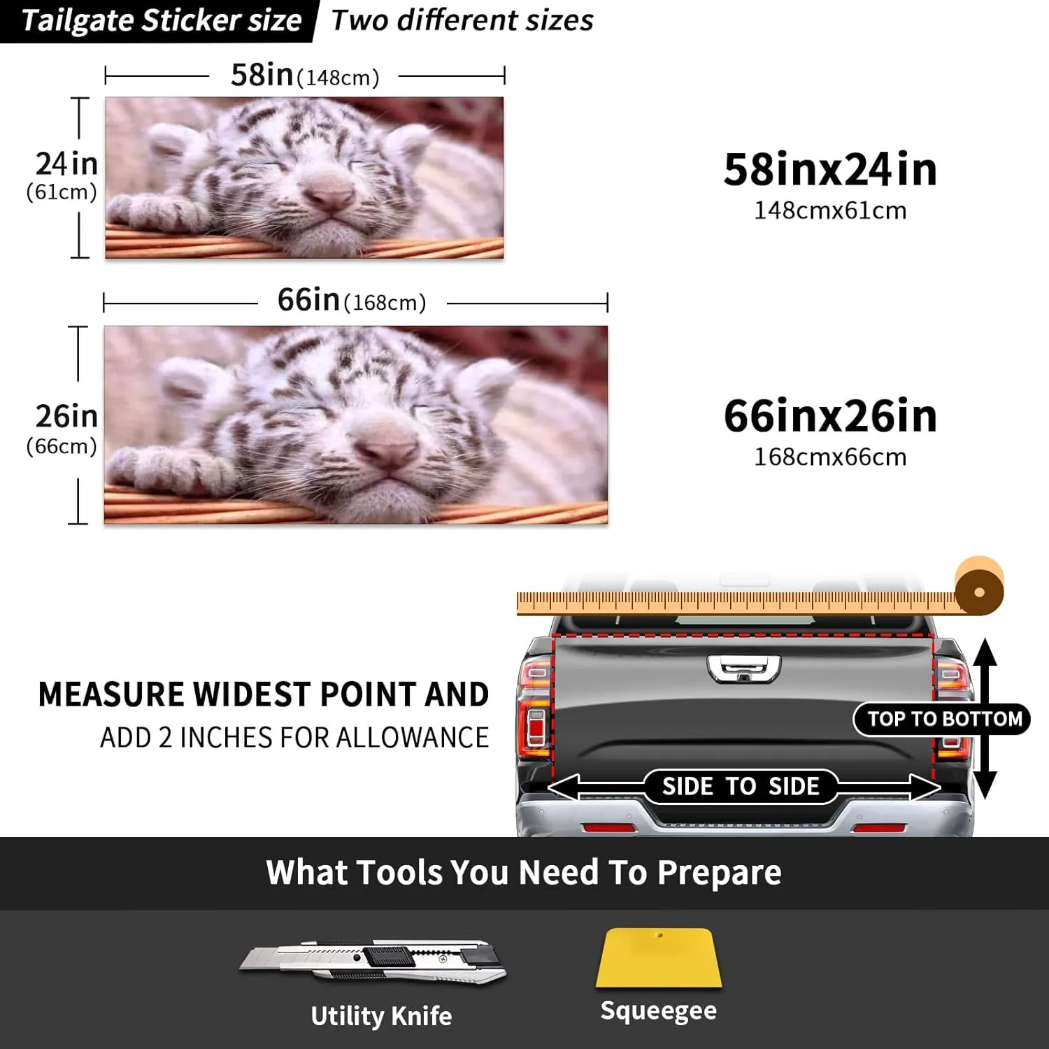 Pickup Tailgate Vinyl Wrap Rear Graphic Sticker Beautiful Print for Trucks Stylish Vehicle Decoration Removable Weatherproof Car Accessory SUVs and Pickups Bumper Stickers Sleepy Tiger