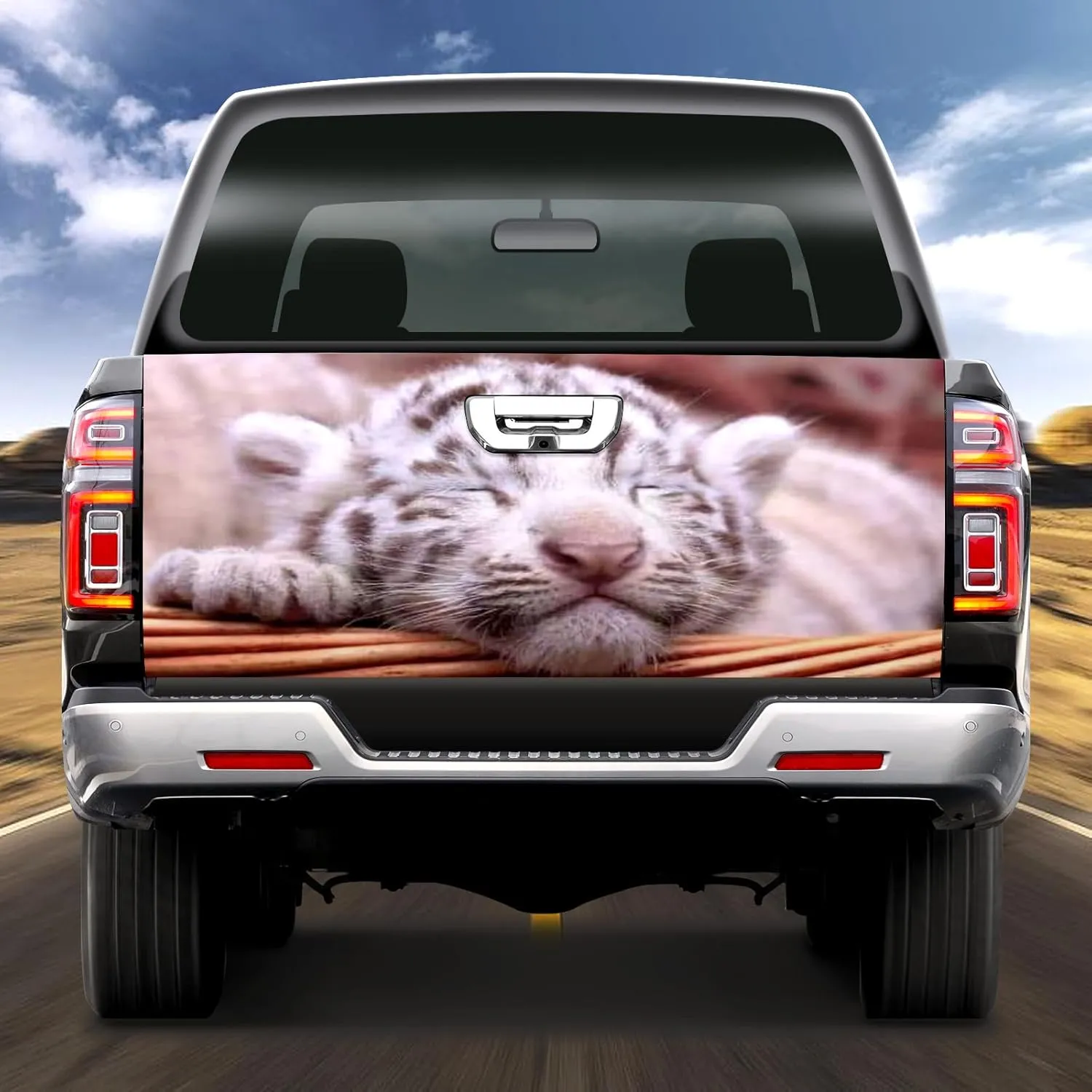 Pickup Tailgate Vinyl Wrap Rear Graphic Sticker Beautiful Print for Trucks Stylish Vehicle Decoration Removable Weatherproof Car Accessory SUVs and Pickups Bumper Stickers Sleepy Tiger
