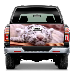 Pickup Tailgate Vinyl Wrap Rear Graphic Sticker Beautiful Print for Trucks Stylish Vehicle Decoration Removable Weatherproof Car Accessory SUVs and Pickups Bumper Stickers Sleepy Tiger