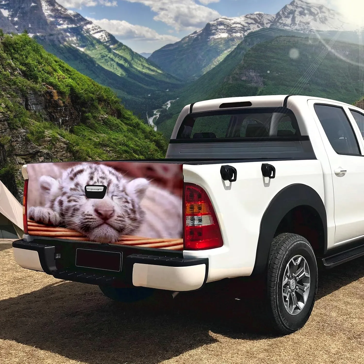 Pickup Tailgate Vinyl Wrap Rear Graphic Sticker Beautiful Print for Trucks Stylish Vehicle Decoration Removable Weatherproof Car Accessory SUVs and Pickups Bumper Stickers Sleepy Tiger