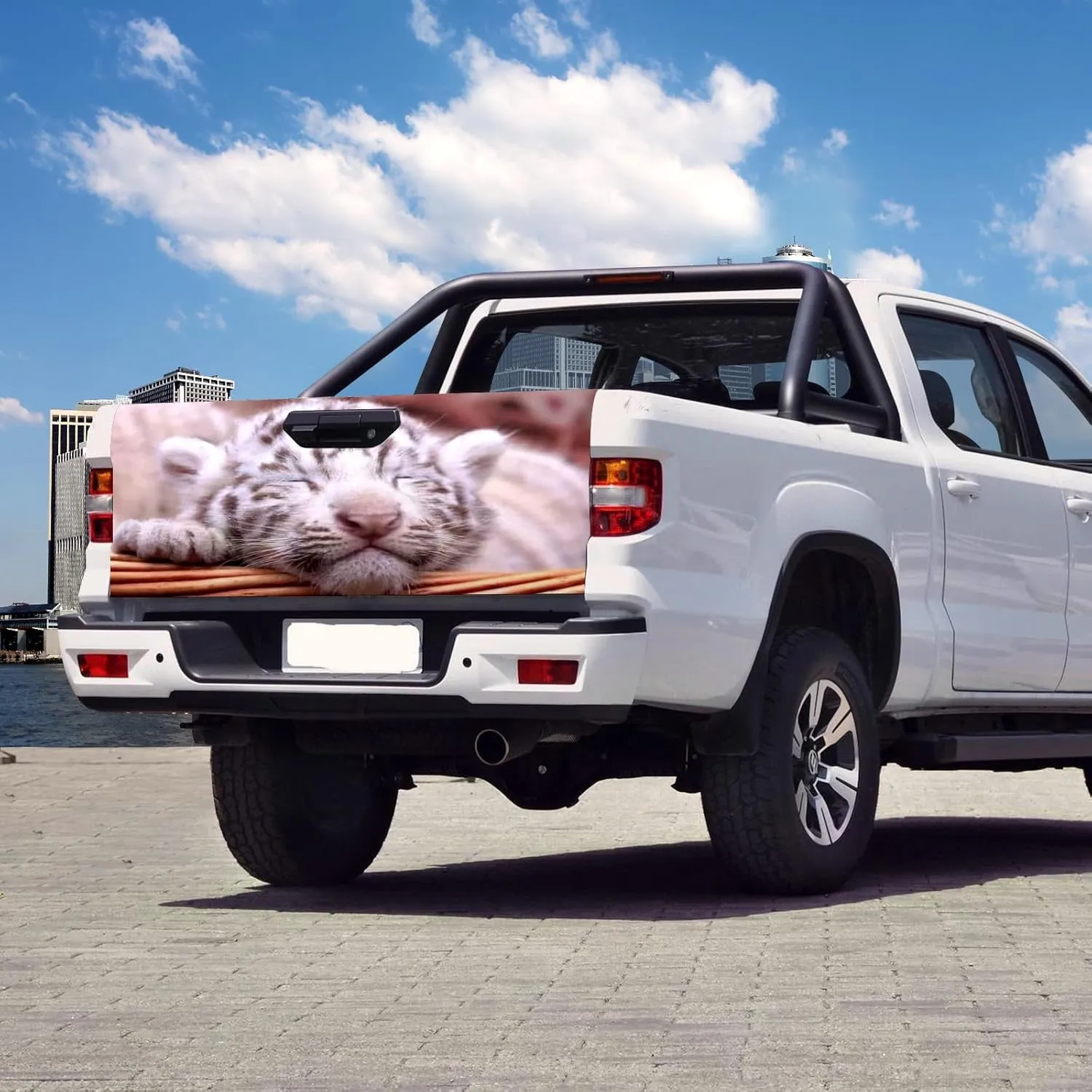 Pickup Tailgate Vinyl Wrap Rear Graphic Sticker Beautiful Print for Trucks Stylish Vehicle Decoration Removable Weatherproof Car Accessory SUVs and Pickups Bumper Stickers Sleepy Tiger