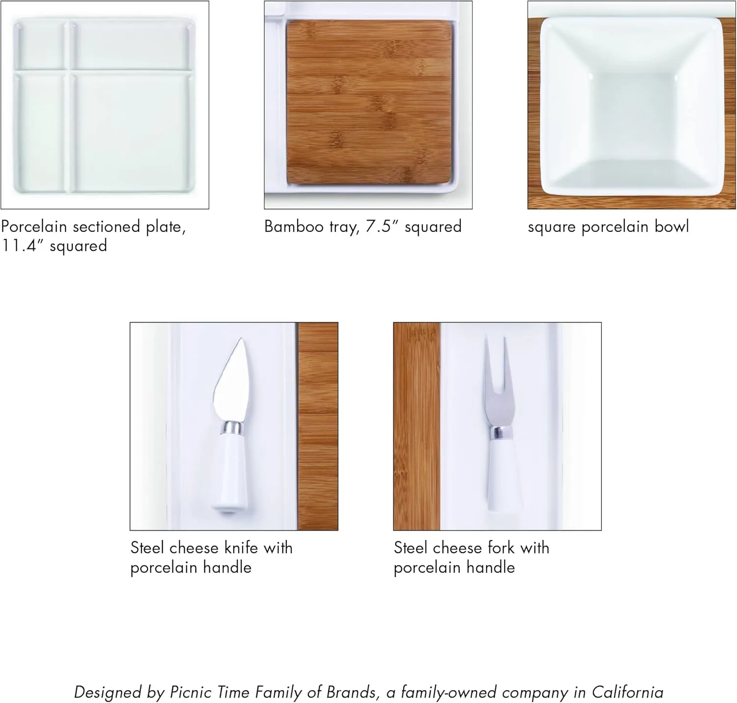 PICNIC TIME NFL Peninsula Cutting Board & Serving Tray - Cheese Board - Charcuterie Board - Appetizer Plate, Bamboo & White Ceramic