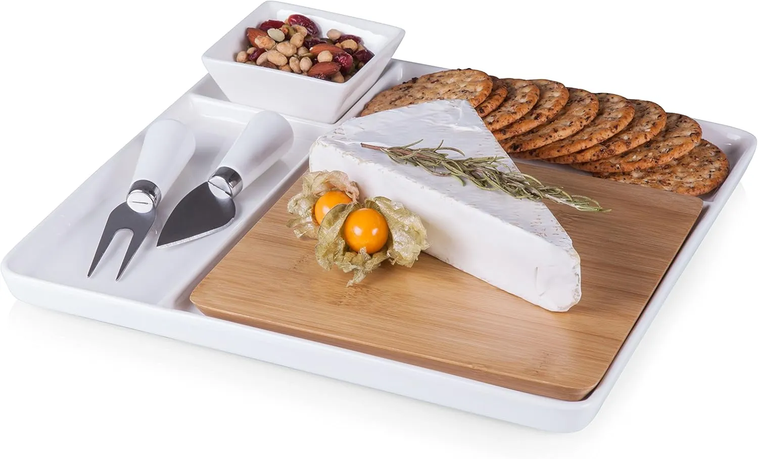 PICNIC TIME NFL Peninsula Cutting Board & Serving Tray - Cheese Board - Charcuterie Board - Appetizer Plate, Bamboo & White Ceramic