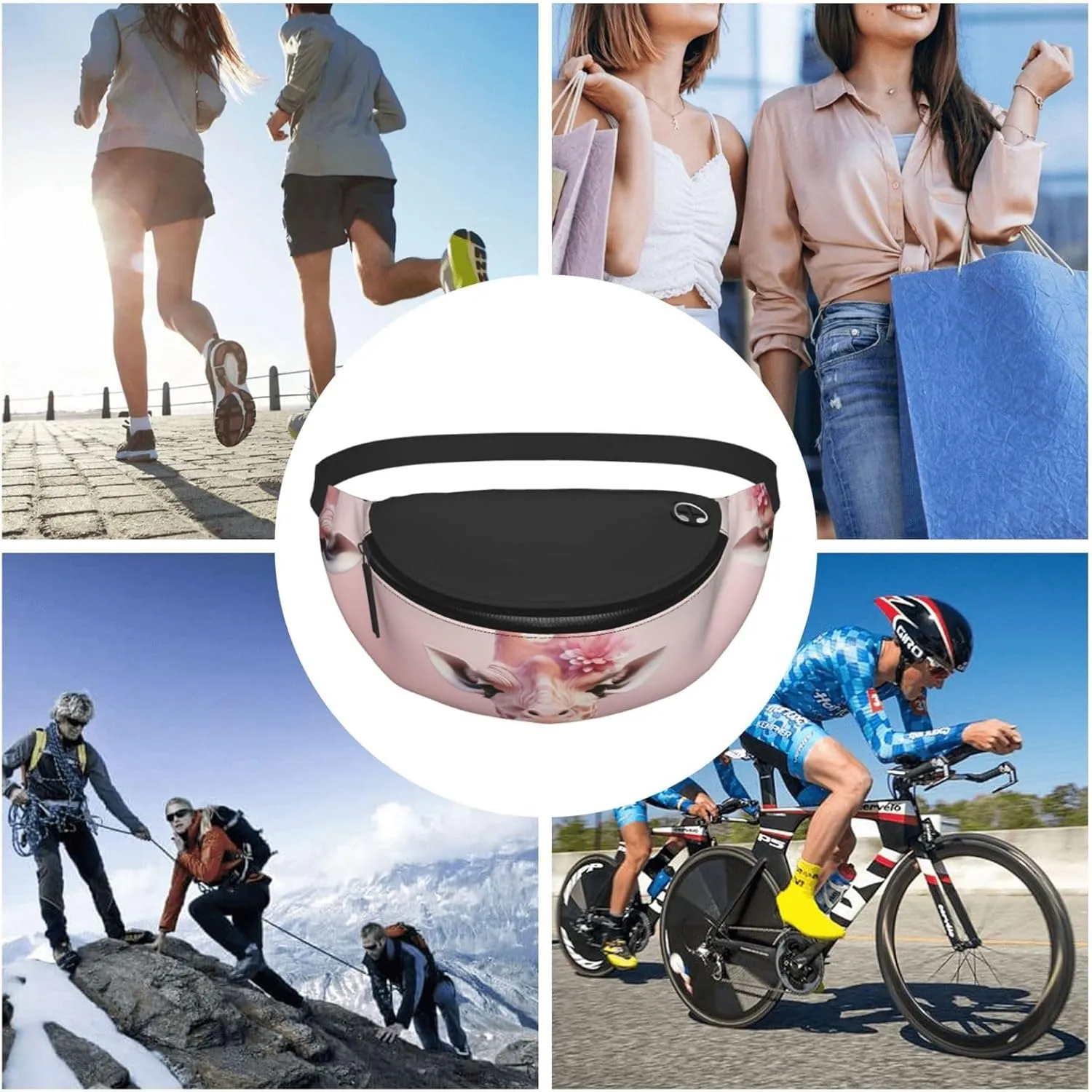 Pink giraffe Fanny Pack for Man Women Waist Bag Adjustable Belt Casual Chest Bag Bum Bags for Travel Sports Running Hiking Waist Packs