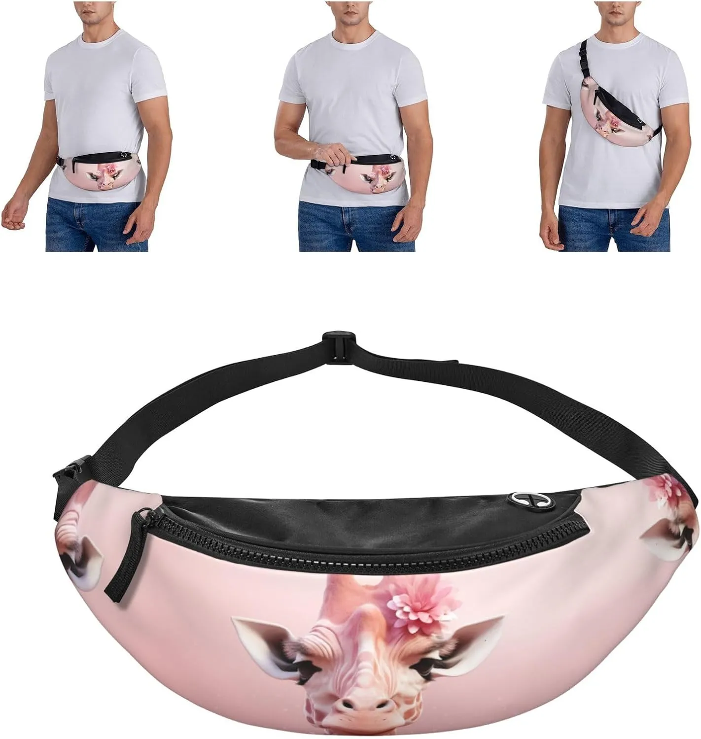 Pink giraffe Fanny Pack for Man Women Waist Bag Adjustable Belt Casual Chest Bag Bum Bags for Travel Sports Running Hiking Waist Packs