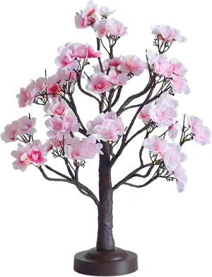 Pink Prelit Cherry Blossom Tree Lamp 18 Inches Spring Lighted Peach Flower Tree with 8 Modes and Timer USB or Battery Power Valentine's Easter Birthday Gift