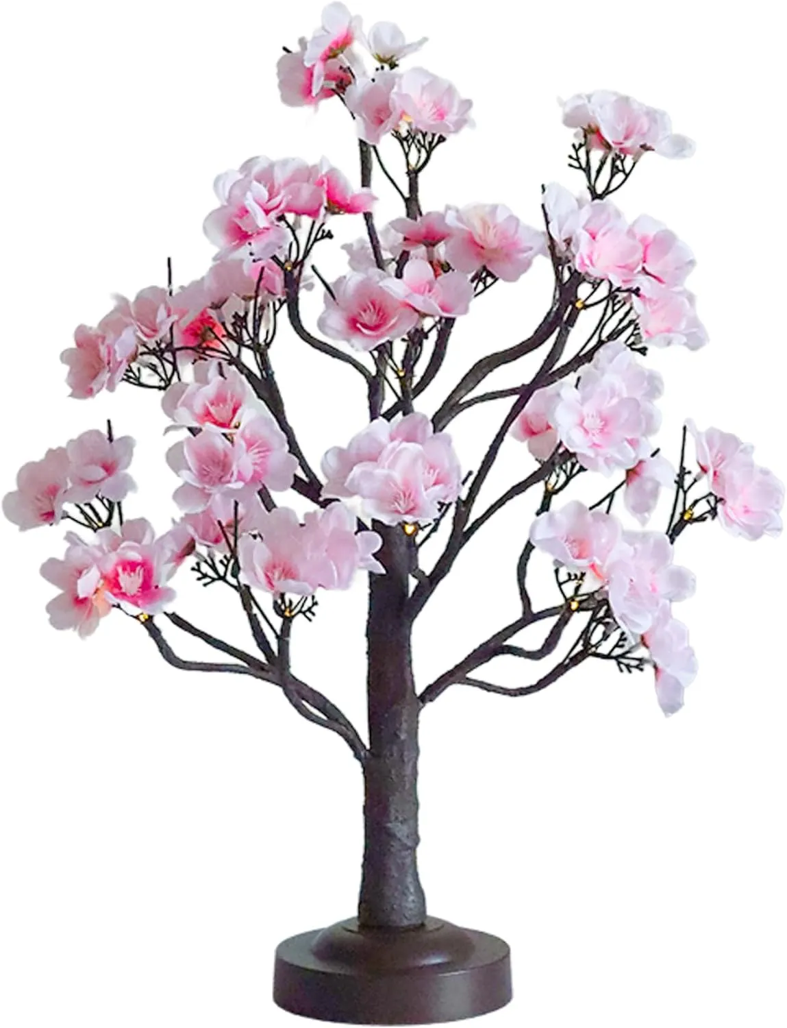 Pink Prelit Cherry Blossom Tree Lamp 18 Inches Spring Lighted Peach Flower Tree with 8 Modes and Timer USB or Battery Power Valentine's Easter Birthday Gift