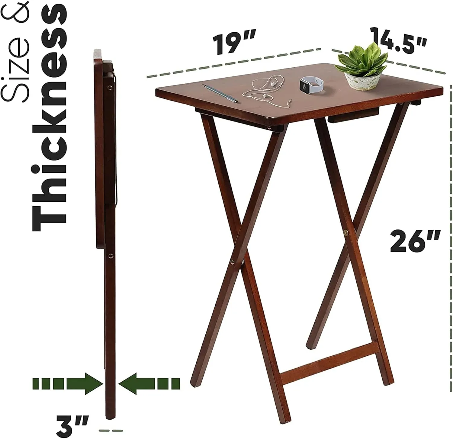 PJ Wood 5 Piece Set, 4 Folding Wooden TV Tray Snack Tables with Storage Rack, Honey Oak