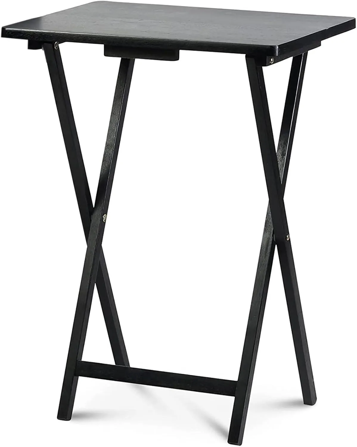 PJ Wood Multifunctional Rectangular Folding and Collapsible Solid Wood TV Tray Snack Tables with Compact Storage Rack, Set of 5, Black