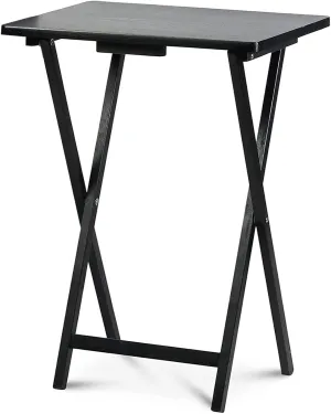 PJ Wood Multifunctional Rectangular Folding and Collapsible Solid Wood TV Tray Snack Tables with Compact Storage Rack, Set of 5, Black