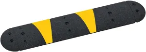 Plasticade 4' Speed Bump with Yellow Stripes with End Cap Set (No Hardware), UV-Protected Recycled Rubber with Dual Bottom Drainage Channels for Use in Parking Lots and Low-Speed Roadways