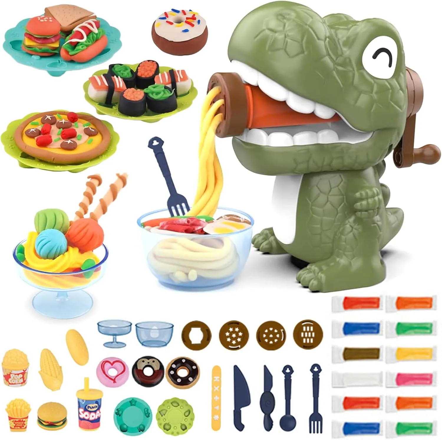 Playdough Sets for Kids Ages 4-8, 37 Pcs Set Dinosaur Playdough Set, Dinosaur Noodle Maker, Kitchen Toy Playdough Clay for Making Noodle Cookies, Playdough Set for Boys and Girls