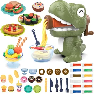 Playdough Sets for Kids Ages 4-8, 37 Pcs Set Dinosaur Playdough Set, Dinosaur Noodle Maker, Kitchen Toy Playdough Clay for Making Noodle Cookies, Playdough Set for Boys and Girls