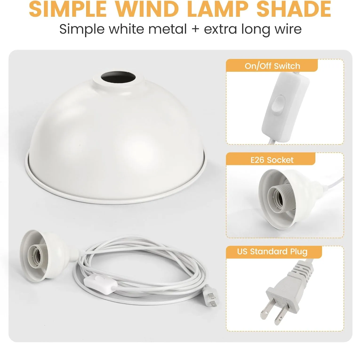 Plug in Pendant Light, 15FT Hanging Lights, On/Off Switch, Industrial Pendant Light with Plug in Cord, Metal Hanging Lamps for Living Room, Kitchen, Dining Room White