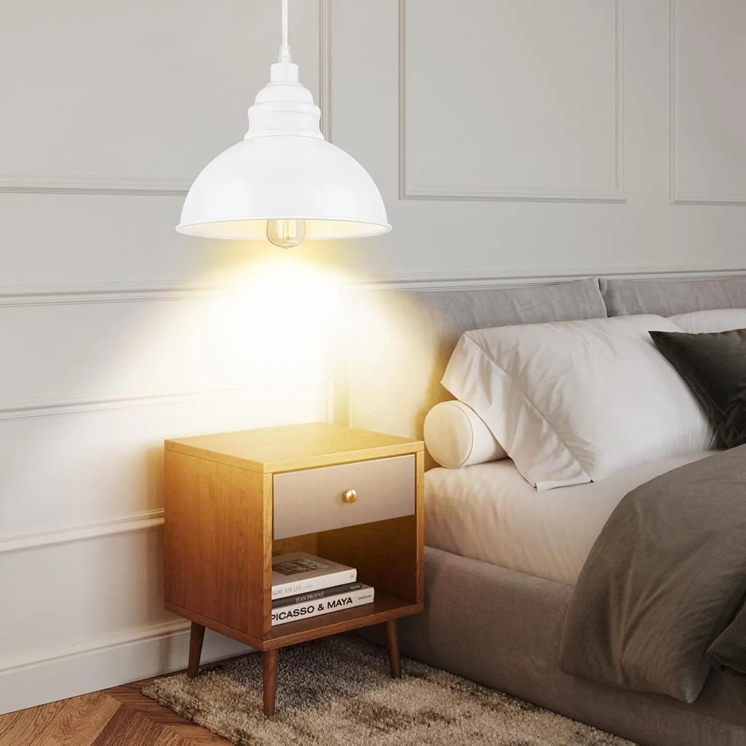 Plug in Pendant Light, 15FT Hanging Lights, On/Off Switch, Industrial Pendant Light with Plug in Cord, Metal Hanging Lamps for Living Room, Kitchen, Dining Room White