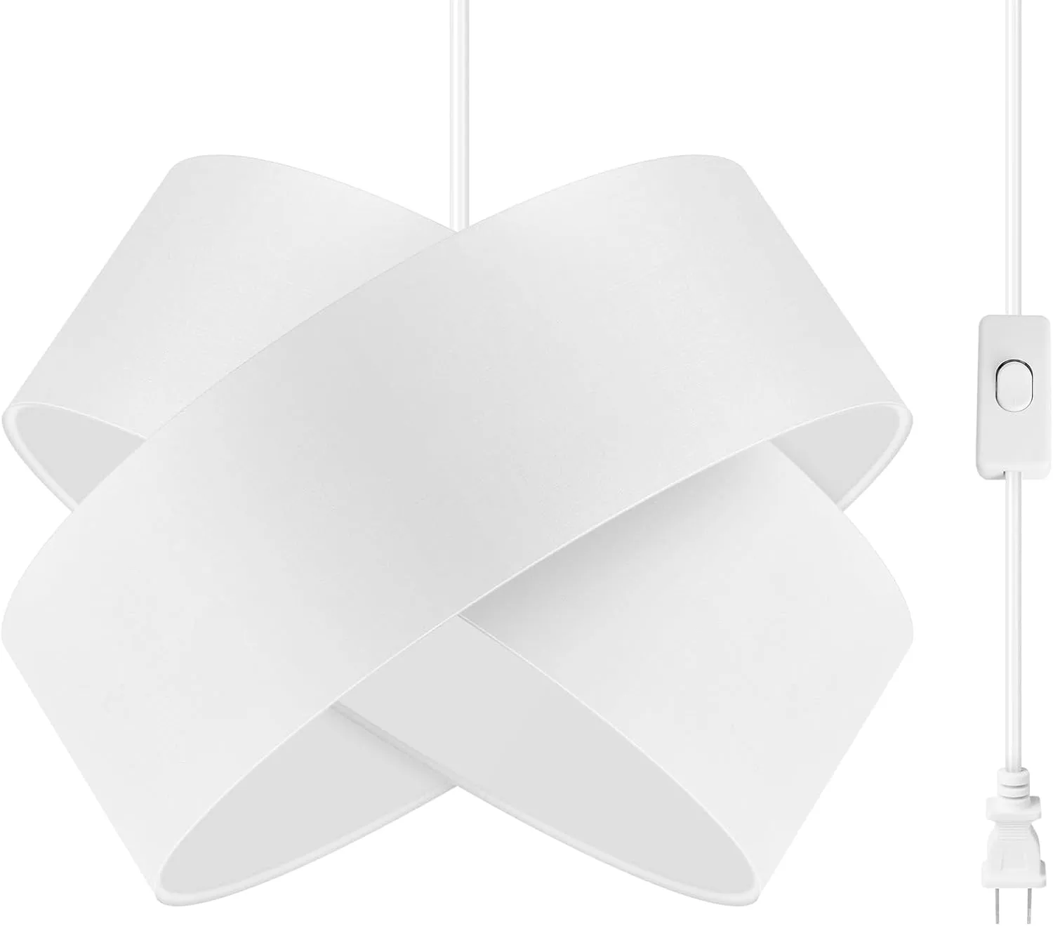 Plug in Pendant Light Ceiling Fixture, White Hanging Lamp with 14.5FT Plug-in Cord, On/Off Switch, 13" Linen Lampshade, Overhead Hanging Light for Living Room Bedroom Dining Room(E26 Base, NO Bulb)