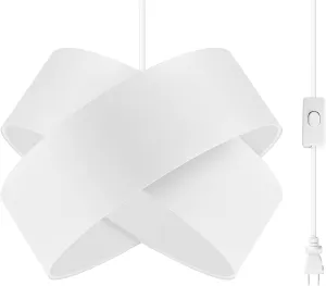 Plug in Pendant Light Ceiling Fixture, White Hanging Lamp with 14.5FT Plug-in Cord, On/Off Switch, 13" Linen Lampshade, Overhead Hanging Light for Living Room Bedroom Dining Room(E26 Base, NO Bulb)