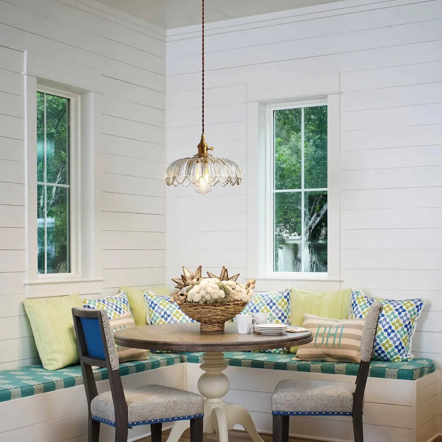 Plug in Pendant Light Fixtures, Plug in Hanging Lamps Glass Hanging Lights, Pendant Lighting for Kitchen Island, Bedroom, Dining Room, Living Room, E26 No Bulb