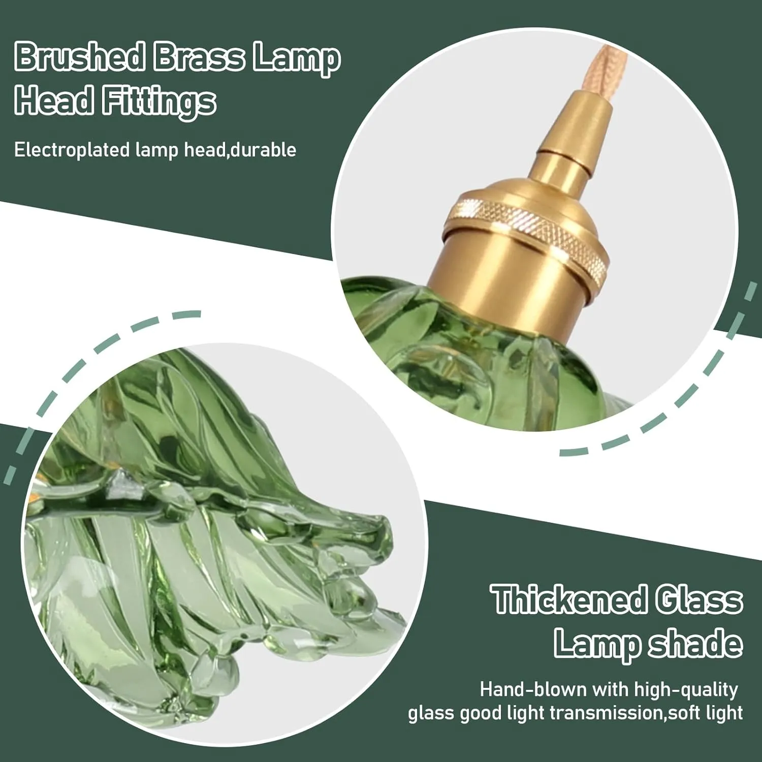 Plug in Pendant Light Fixtures,Hanging Light Fixture Corded On/Off Switch,E26 Contains one 3000K Bulb Green Glass Lampshade Pendant Lighting for Kitchen Island, Bedroom, Dining Room