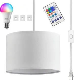 Plug in Pendant Light, Hanging Lamp with RGB Smart Bulb, Hanging Lights with Plug in Cord Hanging Lights for Bedroom Kitchen Living Room Dining Room Pendant Light Fixture
