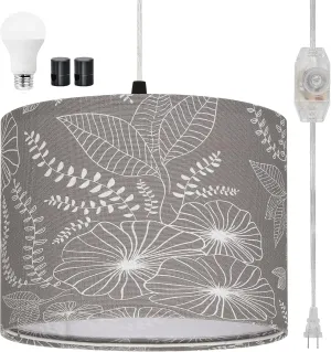 Plug in Pendant Light, Hanging Light with Plug in Cord with Dimmable Switch, Hanging Lamp with 15 ft Clear Cord, Grey Pendant Light Fixture for Bedroom
