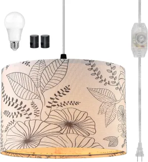 Plug in Pendant Light, Hanging Light with Plug in Cord with Dimmable Switch, Hanging Lamp with 15 ft Clear Cord, Pendant Lights Fixture for Bedroom Kitchen Island (Bulb Included)