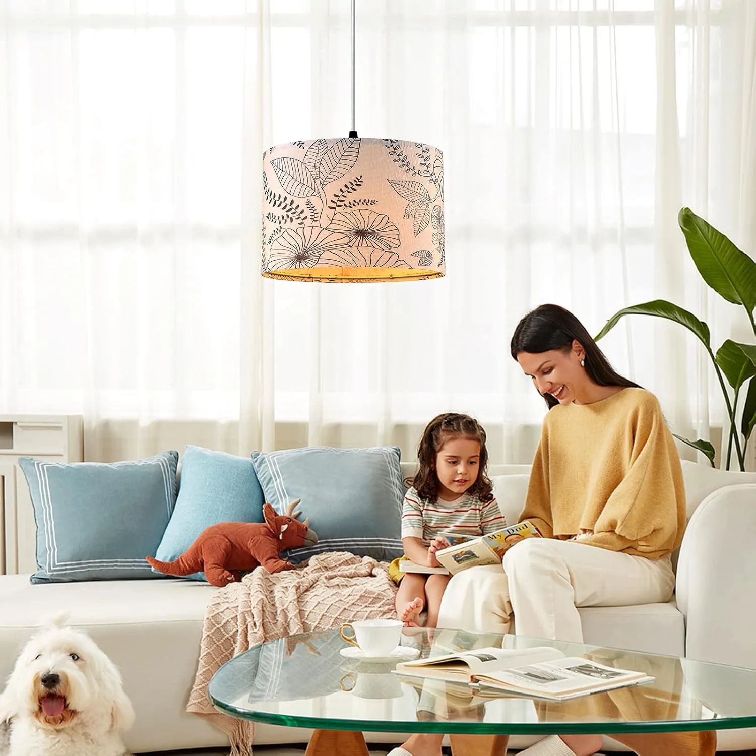 Plug in Pendant Light, Hanging Light with Plug in Cord with Dimmable Switch, Hanging Lamp with 15 ft Clear Cord, Pendant Lights Fixture for Bedroom Kitchen Island (Bulb Included)