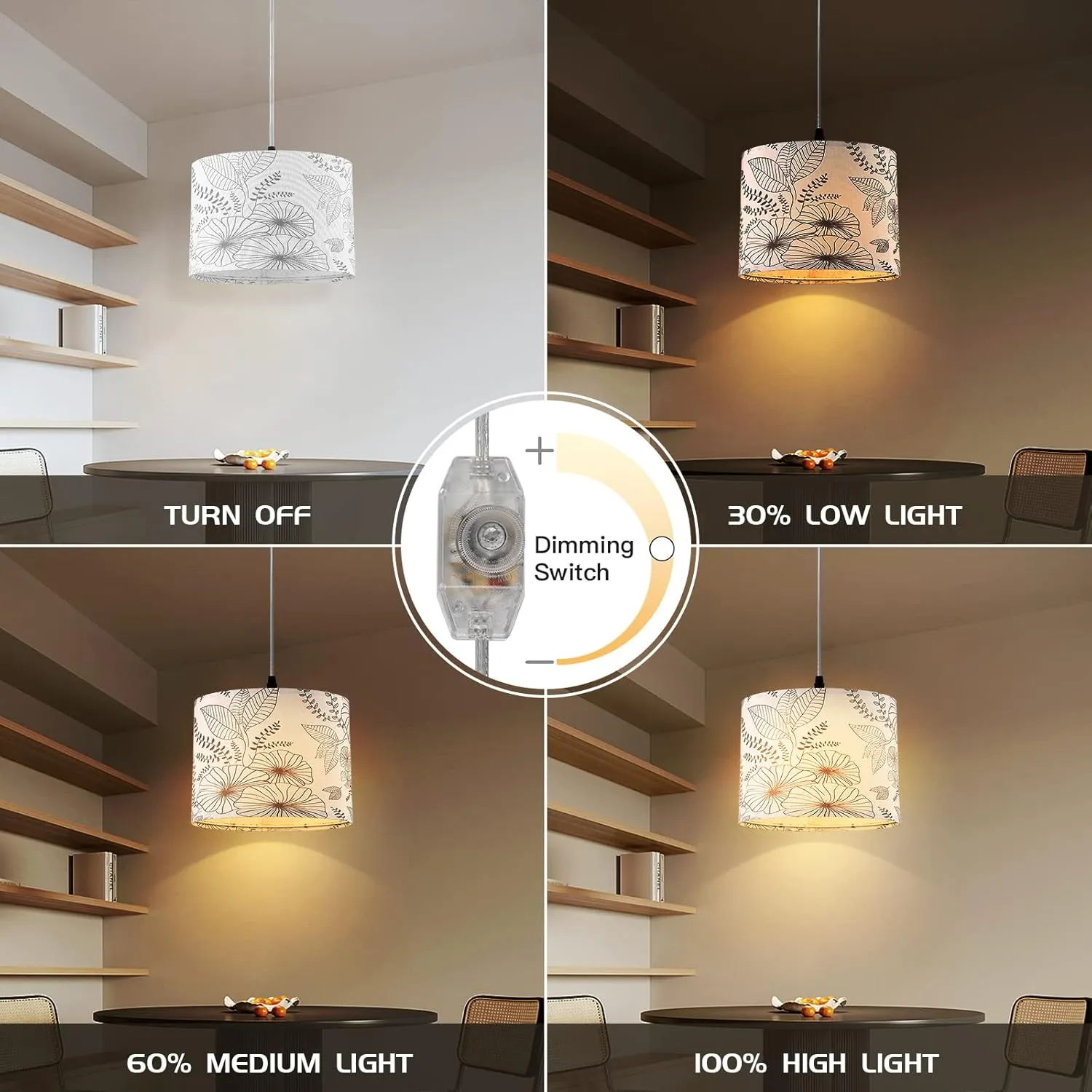 Plug in Pendant Light, Hanging Light with Plug in Cord with Dimmable Switch, Hanging Lamp with 15 ft Clear Cord, Pendant Lights Fixture for Bedroom Kitchen Island (Bulb Included)