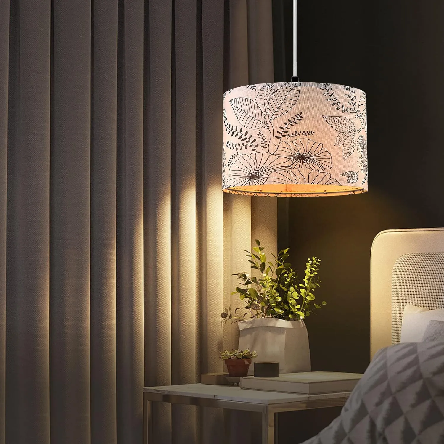 Plug in Pendant Light, Hanging Light with Plug in Cord with Dimmable Switch, Hanging Lamp with 15 ft Clear Cord, Pendant Lights Fixture for Bedroom Kitchen Island (Bulb Included)