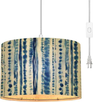 Plug in Pendant Light Painted Watercolor Stripes Dotted Lines Solid Modern Design that Hanging Lamp with 16.4FT Plug in Clear Cord Fabric Shade Dimmable Switch for Bedroom Living Room Kitchen