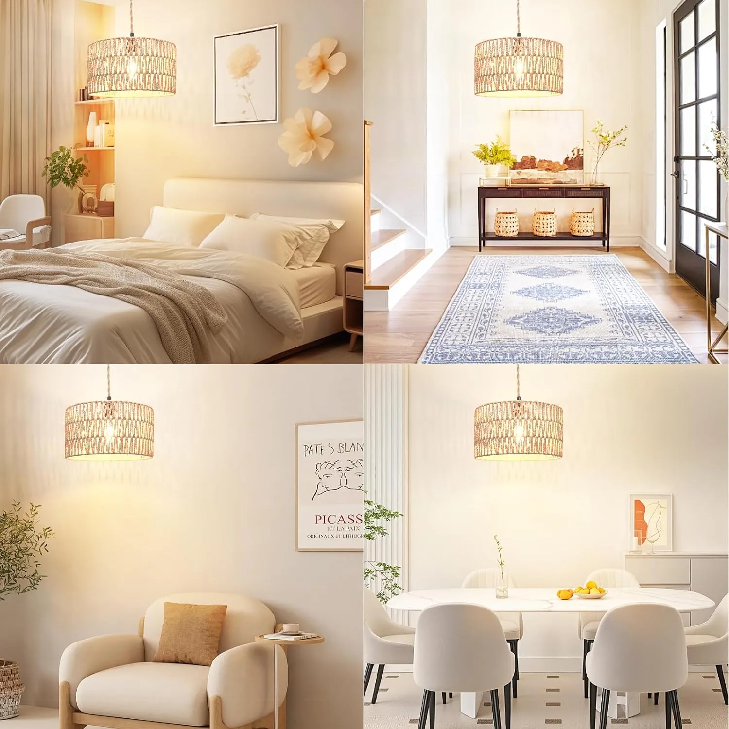 Plug in Pendant Light Rattan Hanging Lamp Pendant Light with on/Off Switch,Rattan Woven LampShade Hanging Lamp Plug in for Living Room,Bedroom,Farmhouse