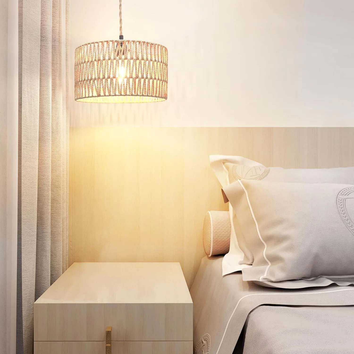 Plug in Pendant Light Rattan Hanging Lamp Pendant Light with on/Off Switch,Rattan Woven LampShade Hanging Lamp Plug in for Living Room,Bedroom,Farmhouse