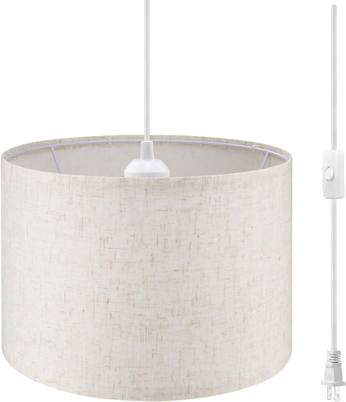 Plug in Pendant Light,15 FT Hanging Lamp with Plug in Cord, On/Off Switch, Beige Linen Shade, Hanging Light Fixture for Bedroom, Living Room, Dining Room, Kitchen