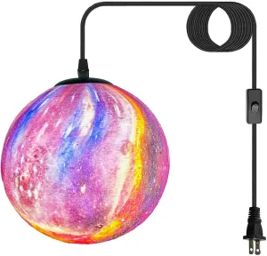 Plug in Pendant Light,Colorful Hanging Lamps That Plug Into Wall Outlet for Kids Room,Hanging Lights with Plug in Cord 16.4Ft,3D Paint Hanging Moon Lights for Bedroom(Bulb Included)