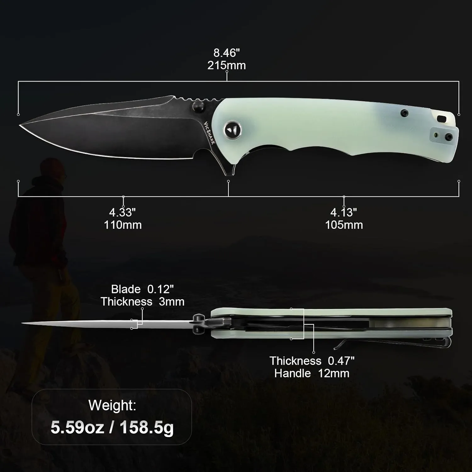 Pocket Knife Hunting knives knives for men D2 Steel Blade G10 Handle EDC Knife with Pocket Sharp Camping Survival Hiking Knives Green