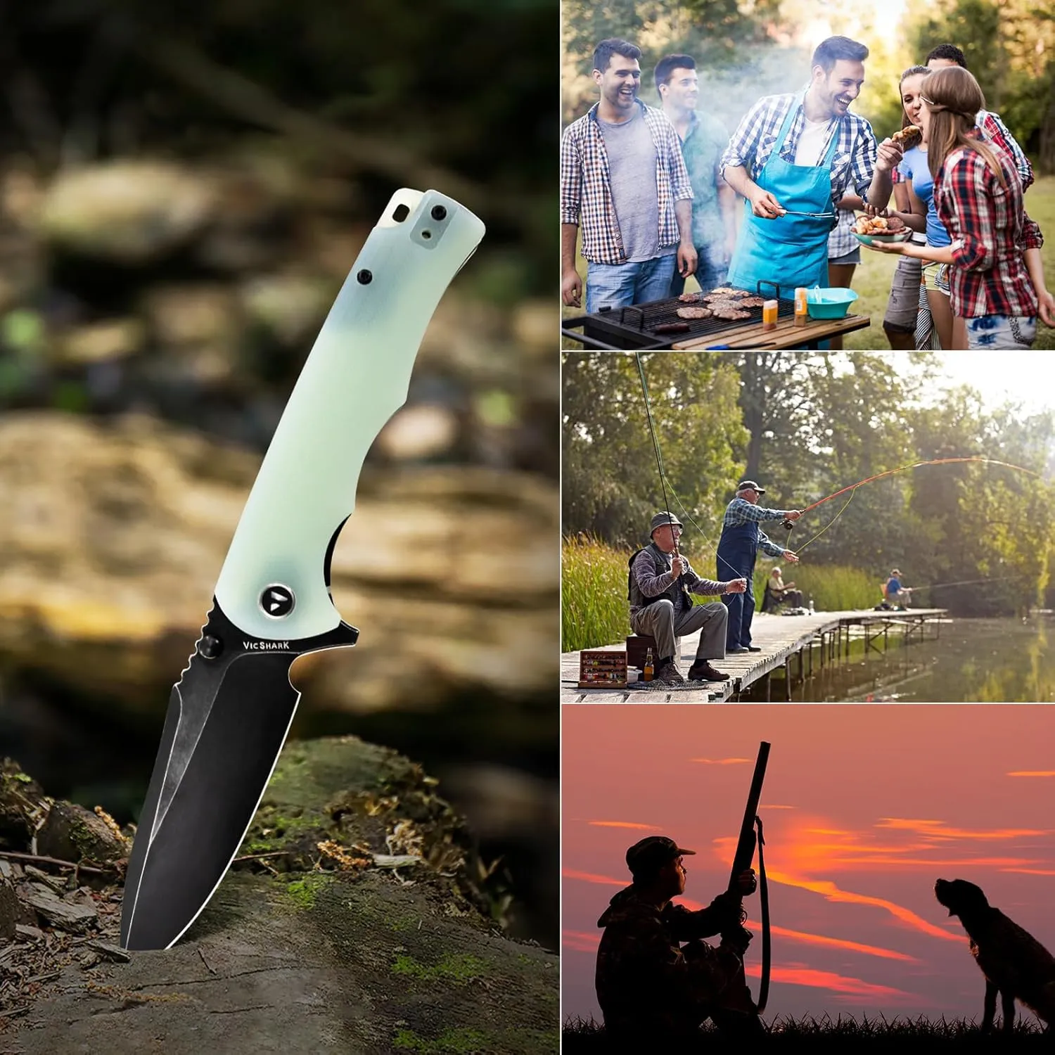Pocket Knife Hunting knives knives for men D2 Steel Blade G10 Handle EDC Knife with Pocket Sharp Camping Survival Hiking Knives Green