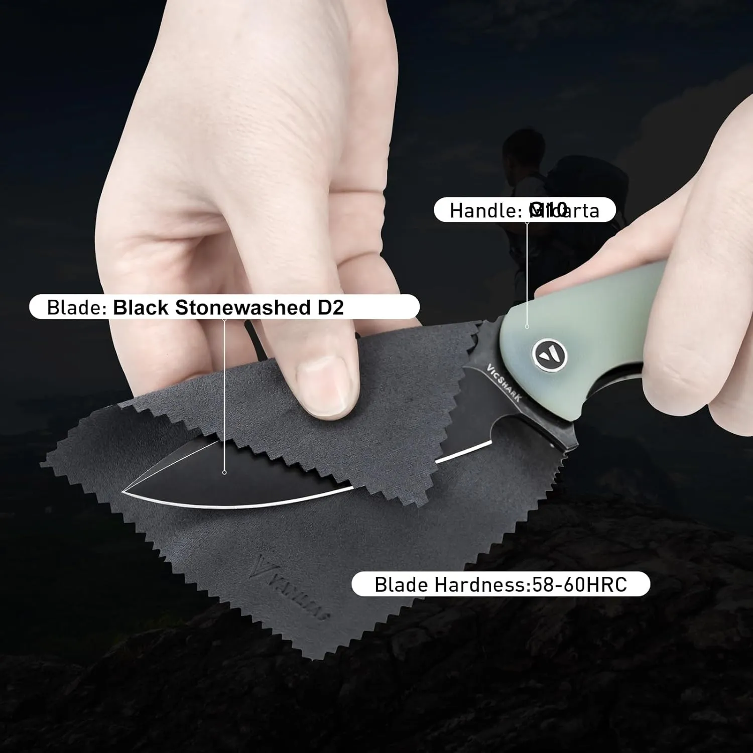 Pocket Knife Hunting knives knives for men D2 Steel Blade G10 Handle EDC Knife with Pocket Sharp Camping Survival Hiking Knives Green