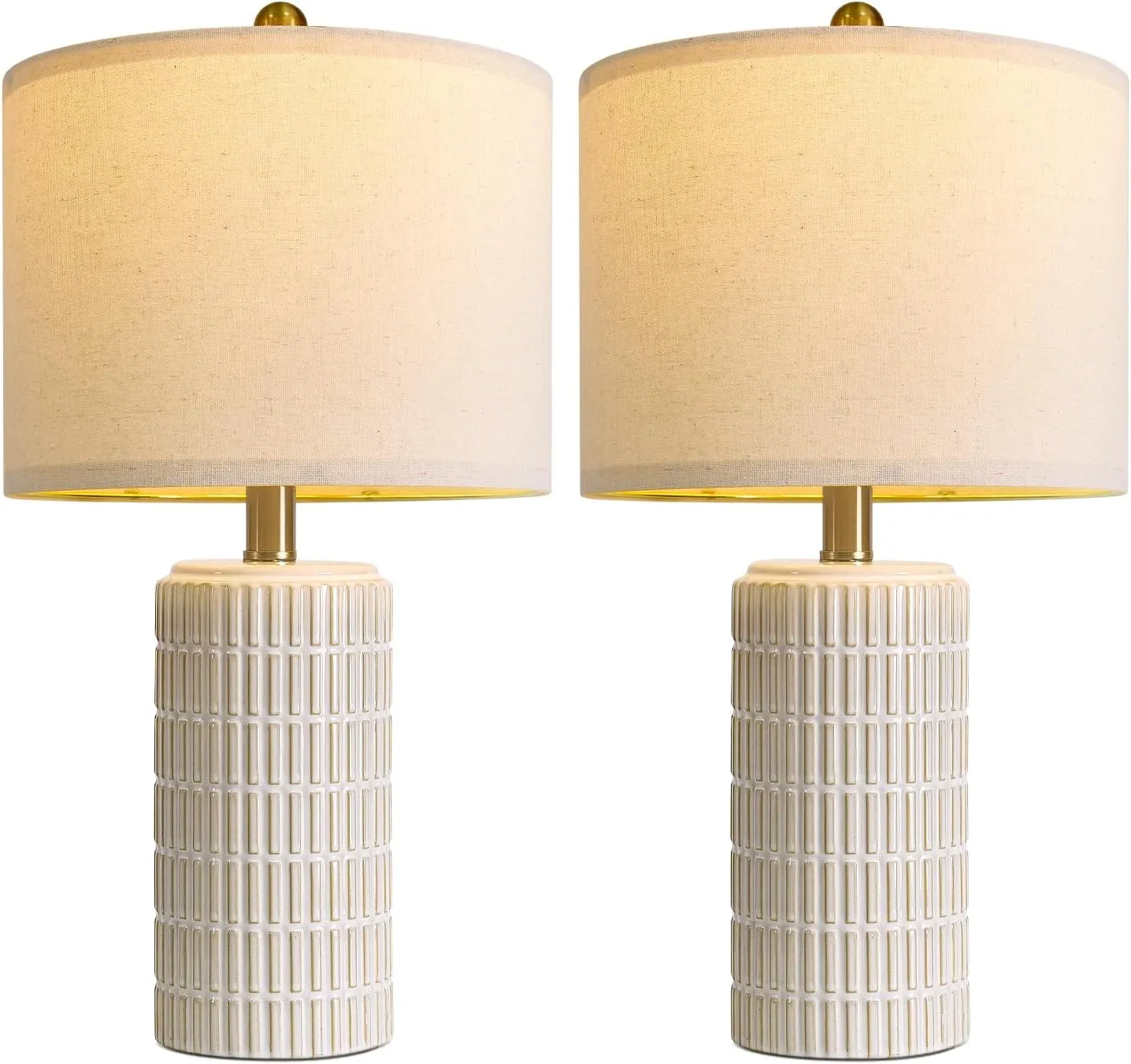 PoKat 20" Small Modern Ceramic Table Lamps Set of 2 for Bedroom, White Bedside Lamps for Night Stands, Farmhouse Decor Nightstand Table Lamps for Living Room End Table Beige