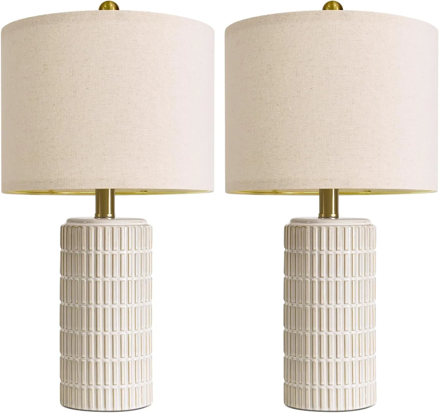 PoKat 20" Small Modern Ceramic Table Lamps Set of 2 for Bedroom, White Bedside Lamps for Night Stands, Farmhouse Decor Nightstand Table Lamps for Living Room End Table Beige