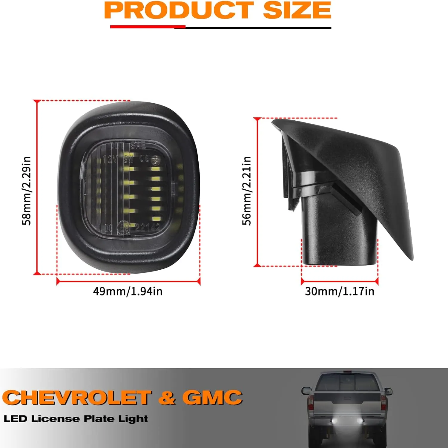 POPMOTORZ LED License Plate Light Tag Lamp Compatible with 1998-2005 Chevy Blazer S10 GMC Jimmy GMC Sonoma Oldsmobile Bravada Pickup Truck Rear Step Bumper, Powered by 18 SMD LED, Pack of 2