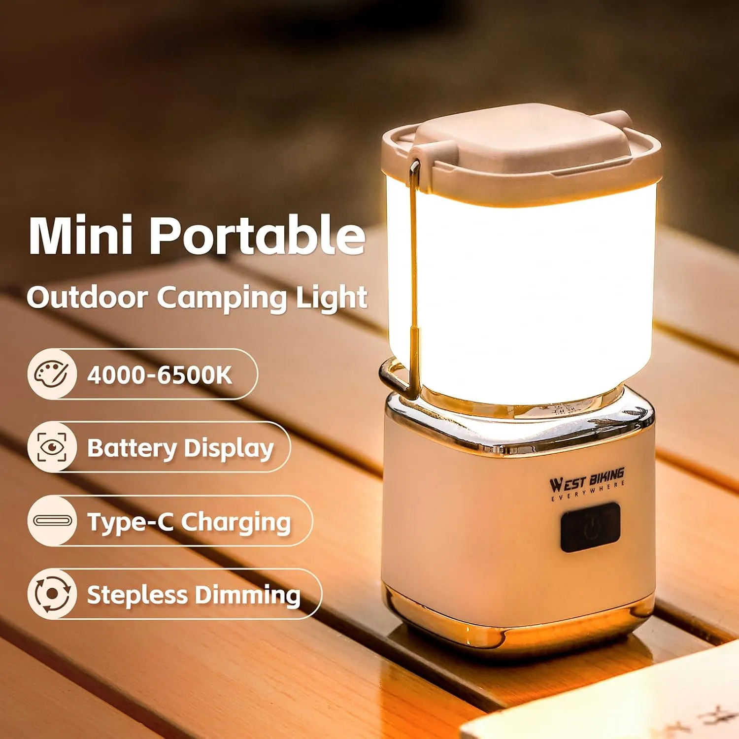 Portable Camping USB Reable Compact HandLamp Cordless Tent Stepless Dimming Night