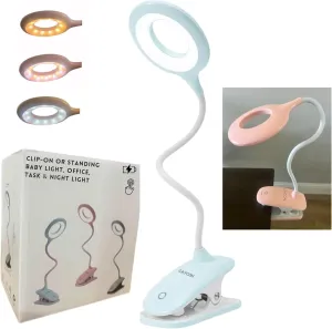 Portable LED Clip On Night Light for Babies, Kids & Adults – Dimmable, Rechargeable, 3-Colors for Nursery, Desk, Crib, Diapers, Reading, Feeding, Bedroom, Office, Task, Car, Music, Travel, Gift