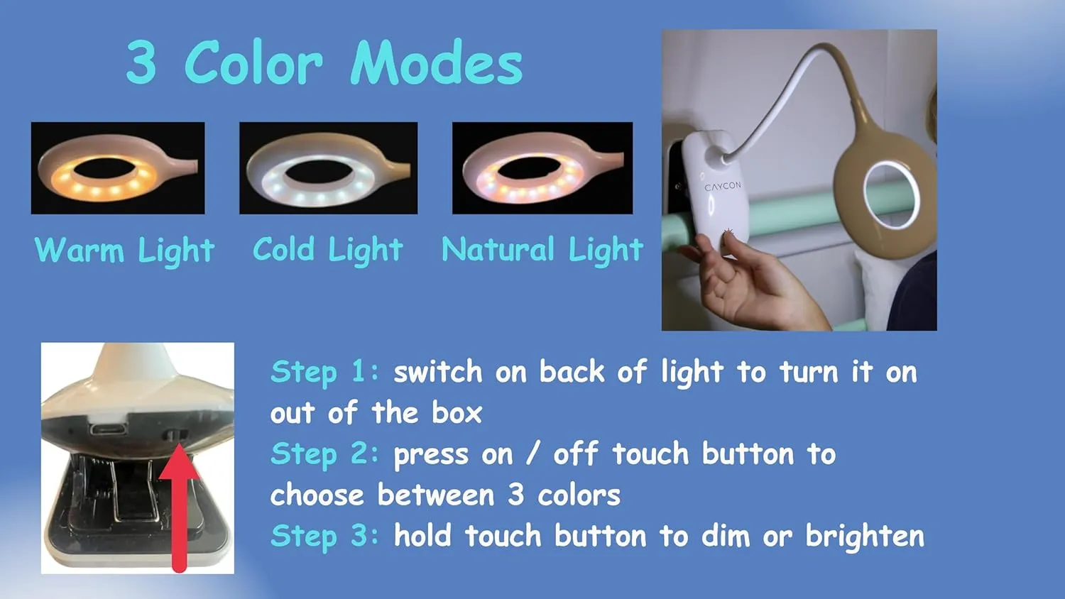 Portable LED Clip On Night Light for Babies, Kids & Adults – Dimmable, Rechargeable, 3-Colors for Nursery, Desk, Crib, Diapers, Reading, Feeding, Bedroom, Office, Task, Car, Music, Travel, Gift